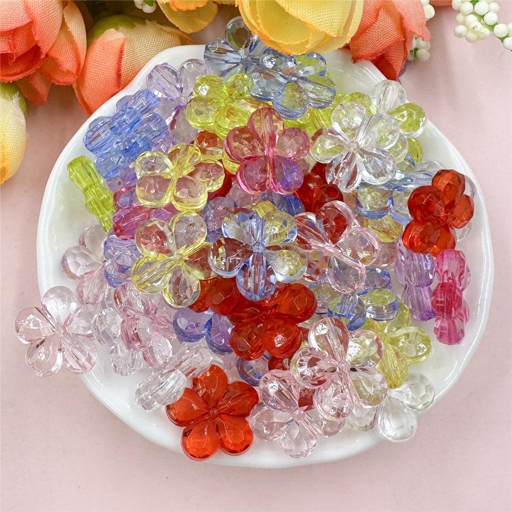 Creative Craft DIY Spacer Loose Beads with Hole Handmade Material 100pcs 14mm Jewelry Accessories Flower Shape Multicolor Acrylic