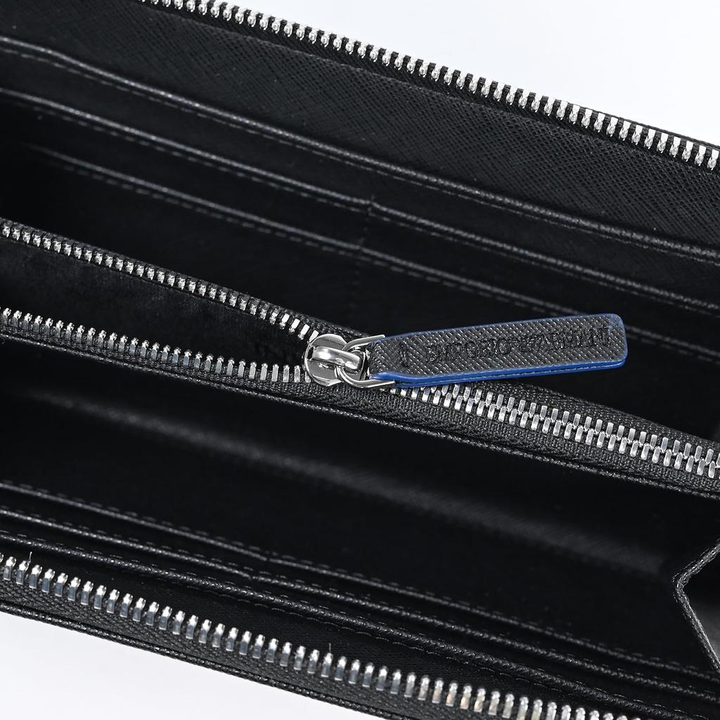 Emporio Armani Long Wallet Round Zipper Graphic Design Eagle Black Blue YEME49 Y731E 80001 Wallet Leather Men's [Item]