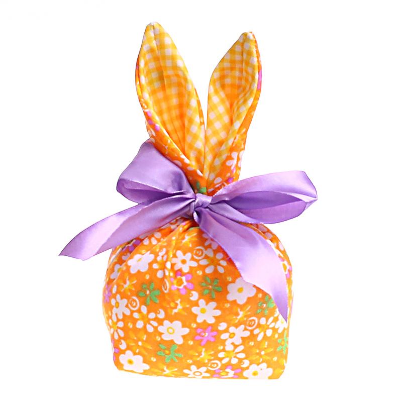 1Pc Candy Bag Easter Figure Originality Silk Ribbon Cartoon Rabbit Ear Floral Print Fabric