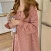 Spring and Autumn Heart Print Nightgown Sleepwear Women's Ruffles Night Dress One Piece Pajamas Long Sleeve Home Wear