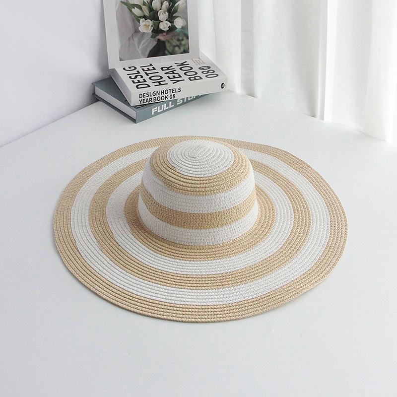 Летняя женская соломенная шляпа с широкими полями в полоску от солнца - дышащая, складная, универсальная, для активного отдыха, платья для женщин