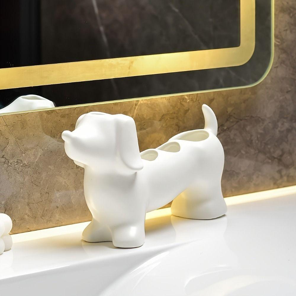 Space Saving Dachshund Toothbrush Holder Ceramic Toothbrush Storage Rack  for Bathroom