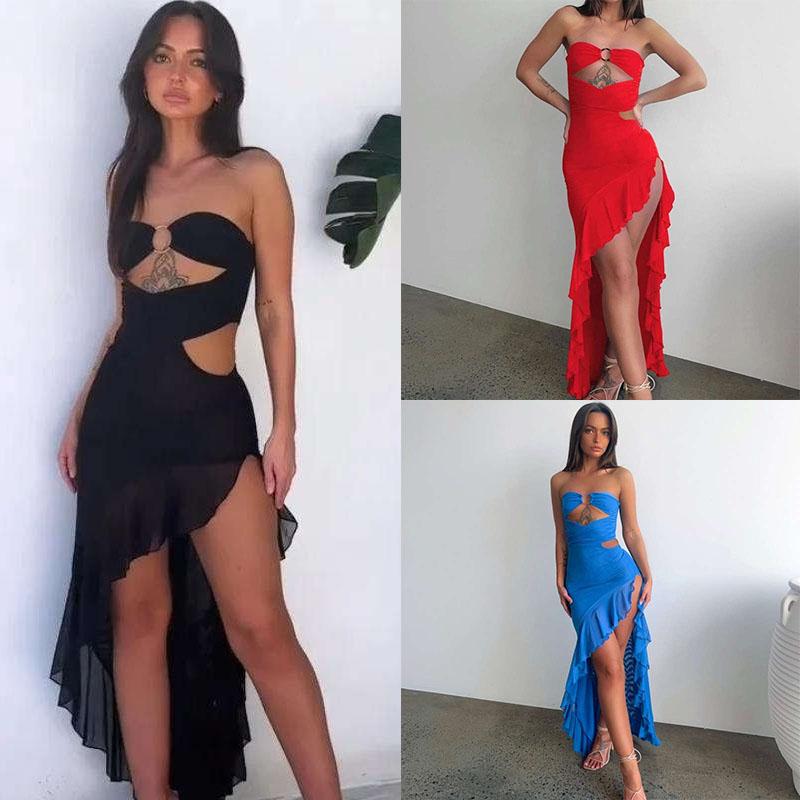 Irregular Spicy Girl Dress Boob Tube Top Summer Women's Clothing Sleeveless Slit Dress