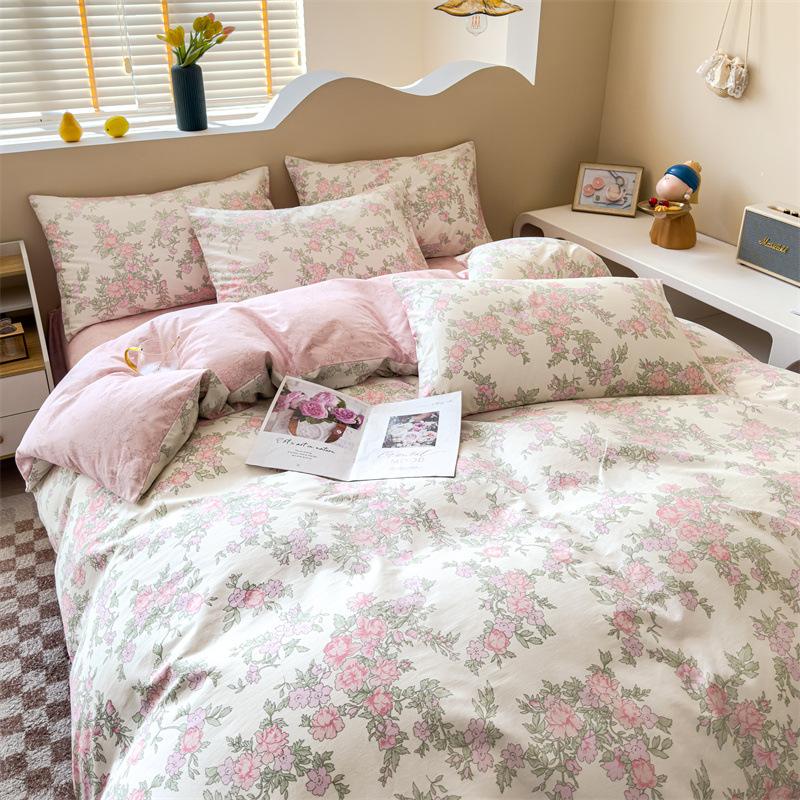 Комплект постельного белья из четырех предметов, пододеяльник из чистого хлопка с цветочным рисунком, простыня для спальни из трех предметов