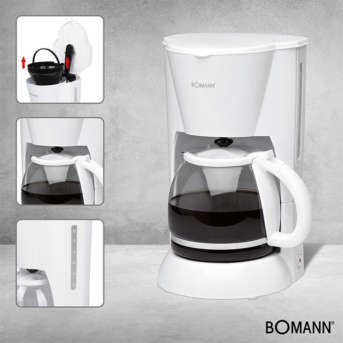 Cafetière filtre 12-14 tasses 1,5L Bomann KA 183 CB Blanc - BOMANN - Puissance 900W - Anti-goutte