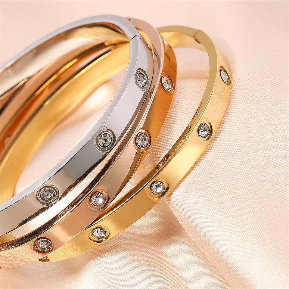ZAKOL Classic Geometric Stainless Steel Bracelet Bangles With Zircon Exquisite Gold Color Birthday Zircon Gift for Women