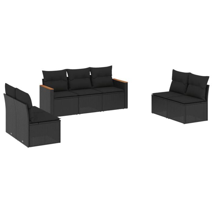 VidaXL Salon de Jardin avec Coussins 7 pcs, Canapés de Terrasse, Ensemble de Meubles de Patio, Mobilier d'Extérieur, Noir 3225873