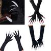 1 Pair Halloween Paw Gloves Long Black Gloves with Scary Long Nails