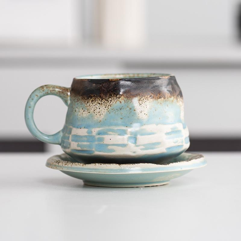 Креативный набор кофейной чашки и блюдца в стиле ретро, с эффектом печного обжига, для послеобеденного чая, чашка для латте, бытовая чашка малой вместимости