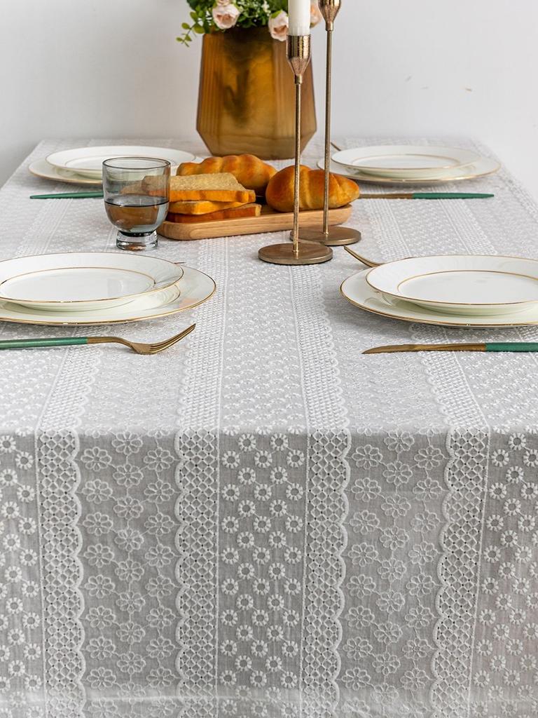 Хлопковая белая скатерть с французской вышивкой, украшение чайного стола, прямоугольное покрытие стола для кухни, свадебной столовой