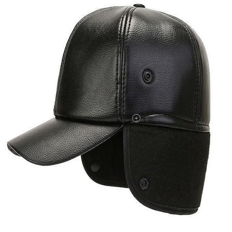 Осенние и зимние кожаные шапки для людей среднего и пожилого возраста, мужские зимние шляпы с козырьком для пап, зимняя теплая и универсальная защитная шапка для ушей