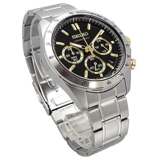 SEIKO 1 5-секундный хронограф Кварцевые наручные часы Мужские SBTR015 ЧерныйЗолотой