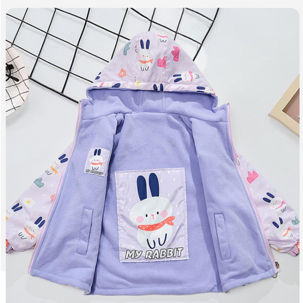 Детская одежда Весна и осень Двусторонняя флисовая подкладка для девочек Куртки для маленьких и средних размеров Детская рубашка на молнии в мультяшном стиле