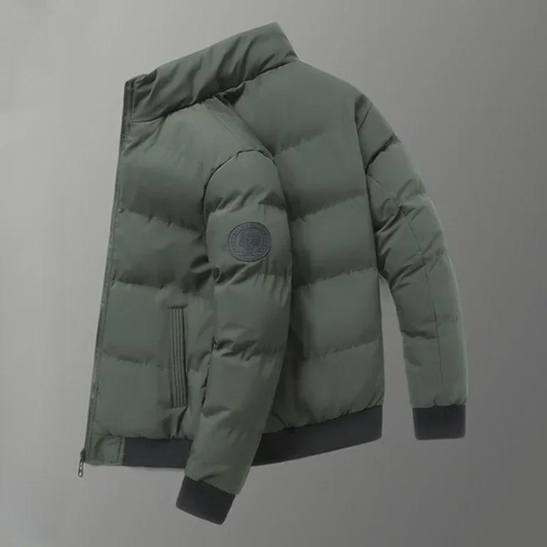 Мужская зимняя куртка из хлопка с пухом - теплая, воротник-стойка, повседневная, толстая, с защитой от холода