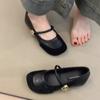 Soft Leather Version! French Retro Splicing Mary Jane Shoes Women's Spring and Autumn New One-word Single Shoes with Shallow Mouth Inner Height Incr