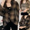 Fashion Women Spring Autumn Long Sleeve Button Up Plaid Shirt Loose Blouse