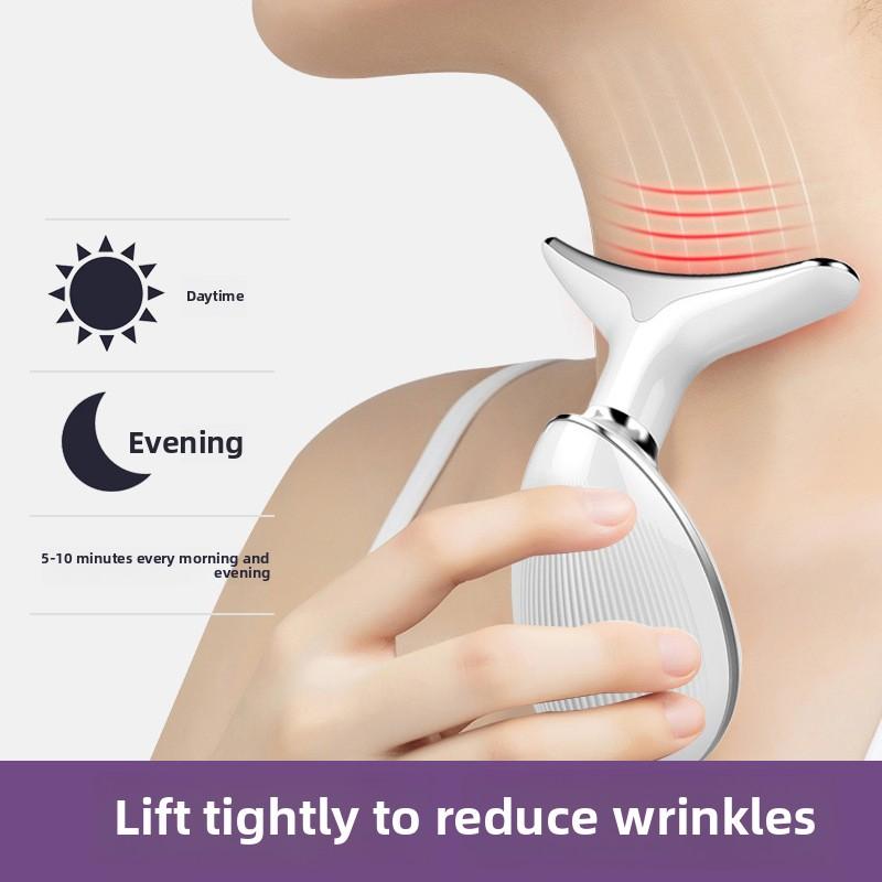 Новый массажер для лица и шеи, инструмент для носогубных складок, светодиодный красный и синий свет, вибрационный интродьюсер, косметический инструмент