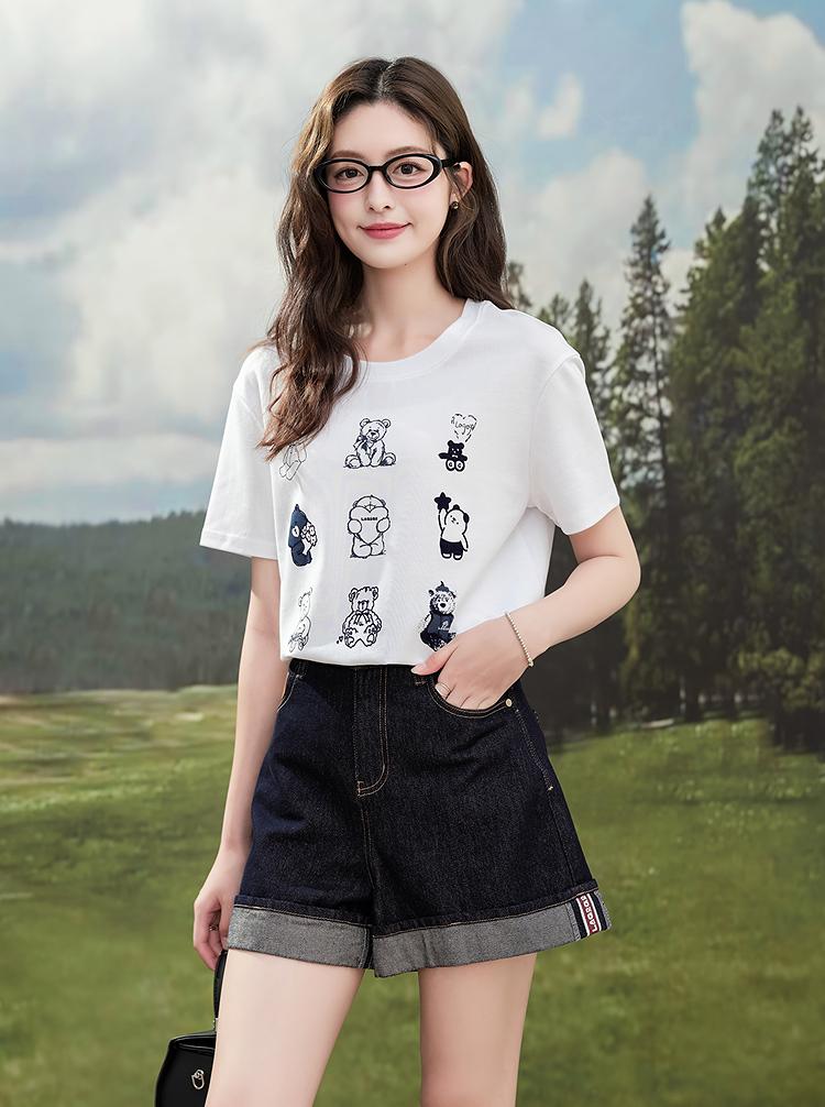 [Same as in the mall] Lagogo Lago Valley's new versatile design with folded edges, denim jeans for women