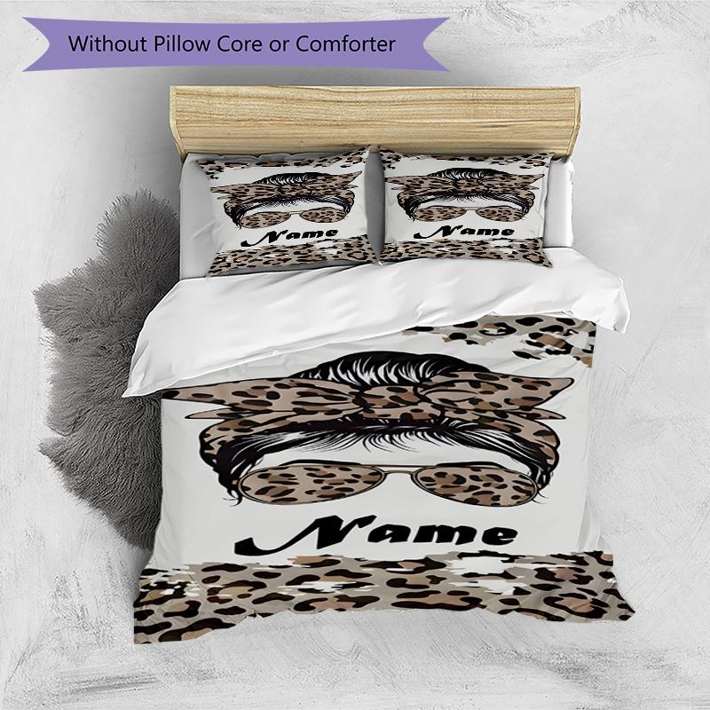 3PC Custom Name Leopard Print Style Bedding Set Duvet Cover Closure Includes 1 Duvet Cover & 2 Pillowcases for Bedroom