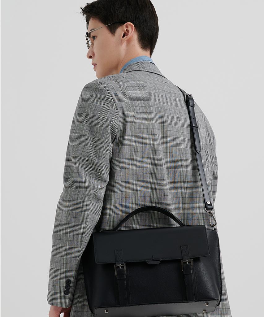 Bedford11Th Polygon Double Belted Satchel Bag [Black Combo]