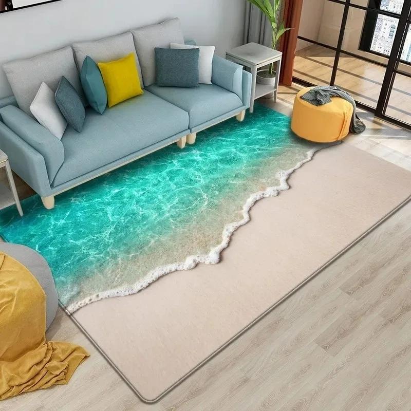 3D Морской Пляжный Ковер для Украшения Спальни Гостиной Волны Противоскользящие Коврики Кофейные Столики для Гостиной Напольные Коврики Домашние Аксессуары