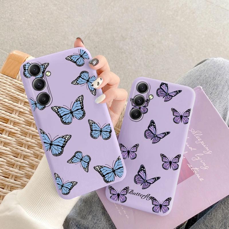 Мягкий силиконовый чехол Butterfly Purple для Xiaomi Redmi Note 13 Pro 13C 14 Samsung A35 A55 M35 Huawei Honor 200 iPhone Camera Защитный противоударный чехол