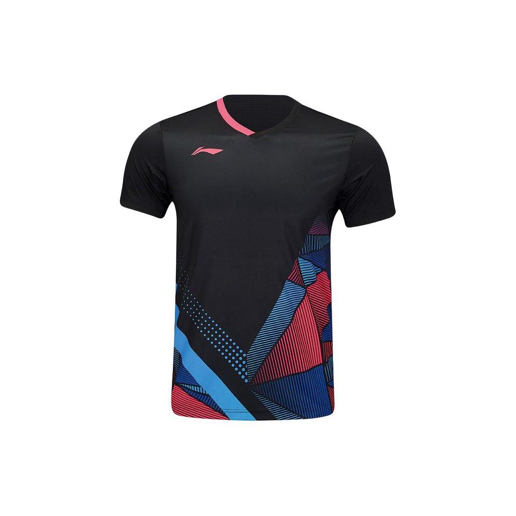 Li-Ning Color Block Breathable Sports Short Sleeve T-Shirt Unisex Tops Black AAYU129-1