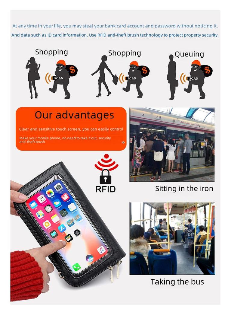 2024 RFID Anti-Theft Touchscreen Crossbody Mini Phone Bag для женщин