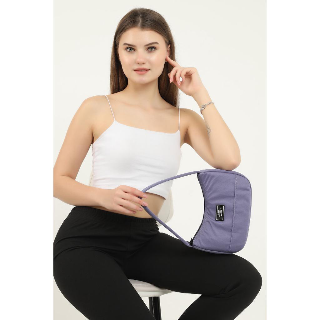 Black U11 Single Zipper Compartment Daily Sports Baguette Canvas Fabric Women's Hand And Shoulder Bag B:16E: 26