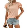 Women's Spring Summer Solid Color Round Neck Sweet Short Sleeved T-shirt Hollowed Out Top Shirt