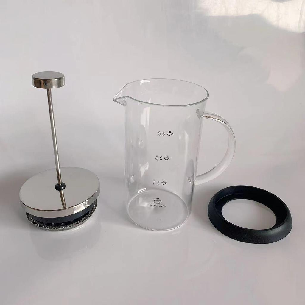 Heat-Resistant Glass Handle French Press Coffee Pot with Measuring Cup