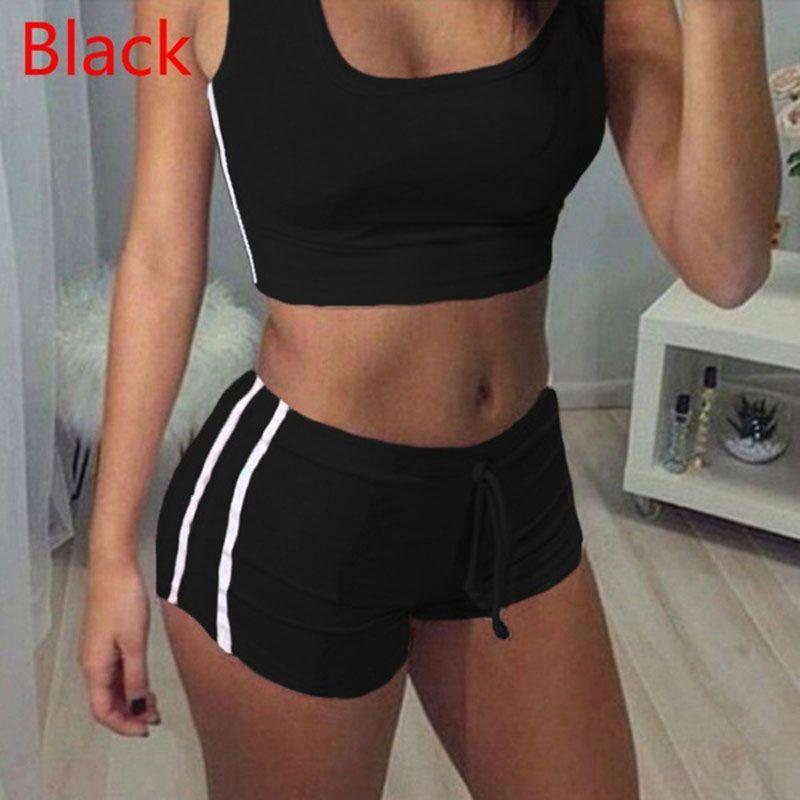 Elegant And Chic Fashion Sexy Women Sports Sets Sleeveless Round Collar Tops And Shorts