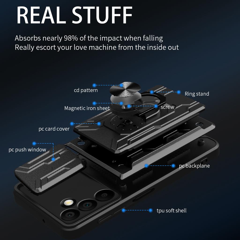 For Samsung Galaxy A16 5G/A16 4G Case PC+TPU Kickstand Phone Back Cover with Camera Slider