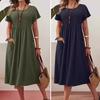 Женское повседневное платье, платье макси с круглым вырезом, короткими рукавами и карманом, свободное летнее платье для офиса, повседневная пляжная вечеринка