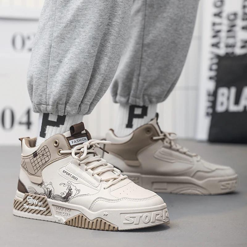 Мужские повседневные туфли с высокой толстой подошвой, всесезонные студенческие модные туфли на плоской подошве, прогулочные туфли с мягкой подошвой, молодежные спортивные туфли для сноуборда