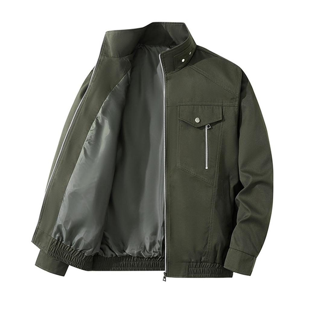 Men's Solid Color Zipper Lapel Retro Jacket Casual Sports Fashion Workwear Coat