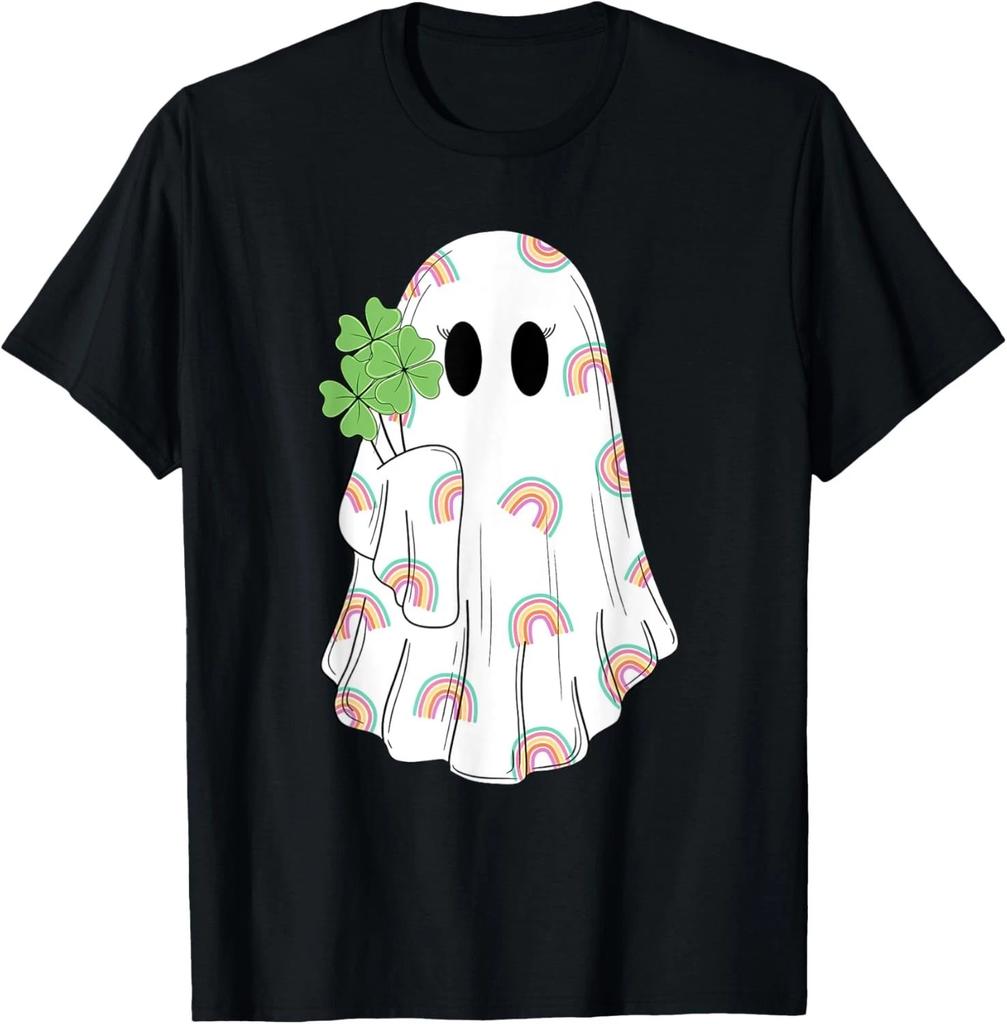 Rainbow Boo Shamrock Ghost St Patrick_s Day Spooky Season T- Shirt