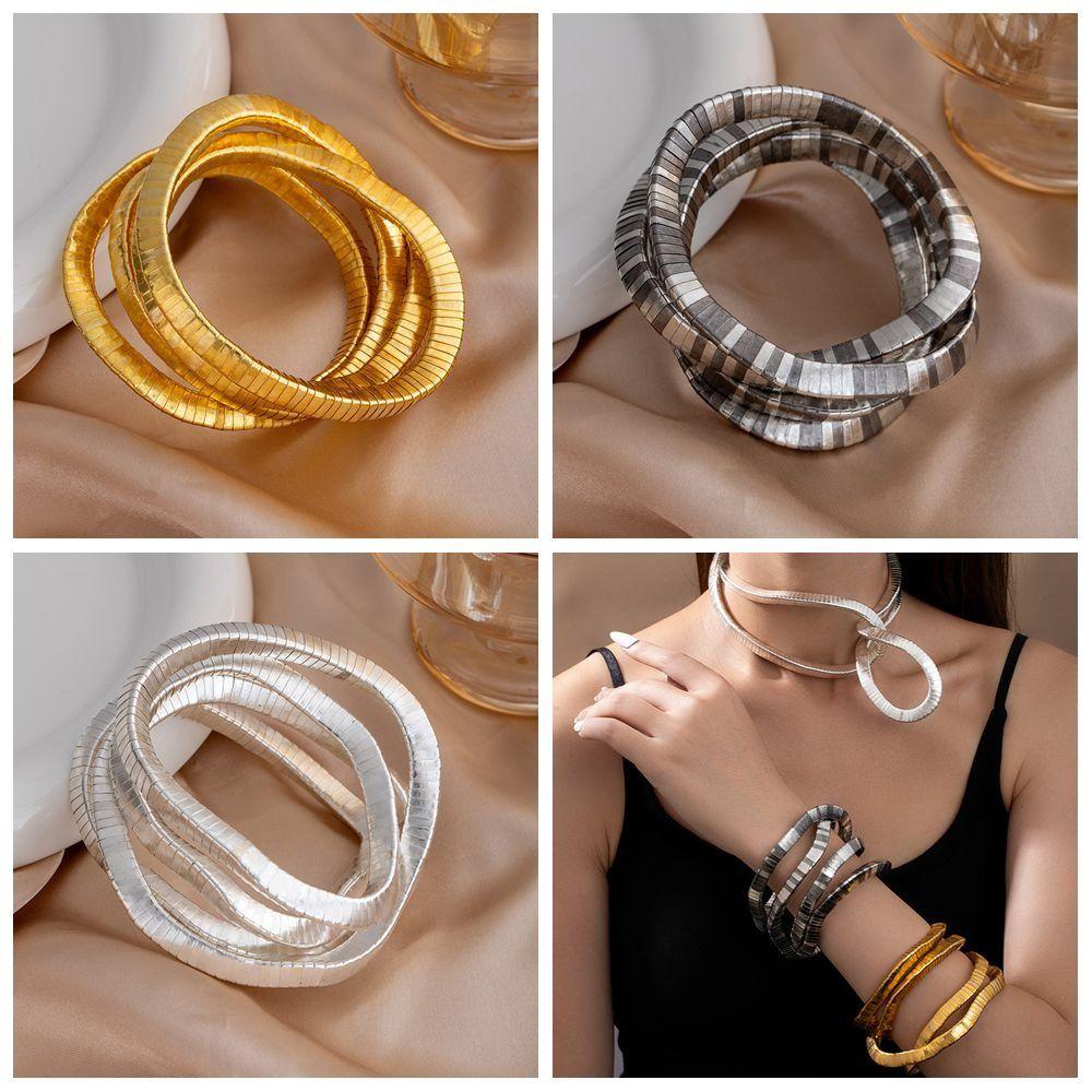 Silver Color Flexible Choker Gold Color Bracelet Bendable Snake Necklace Jewelry Accessories