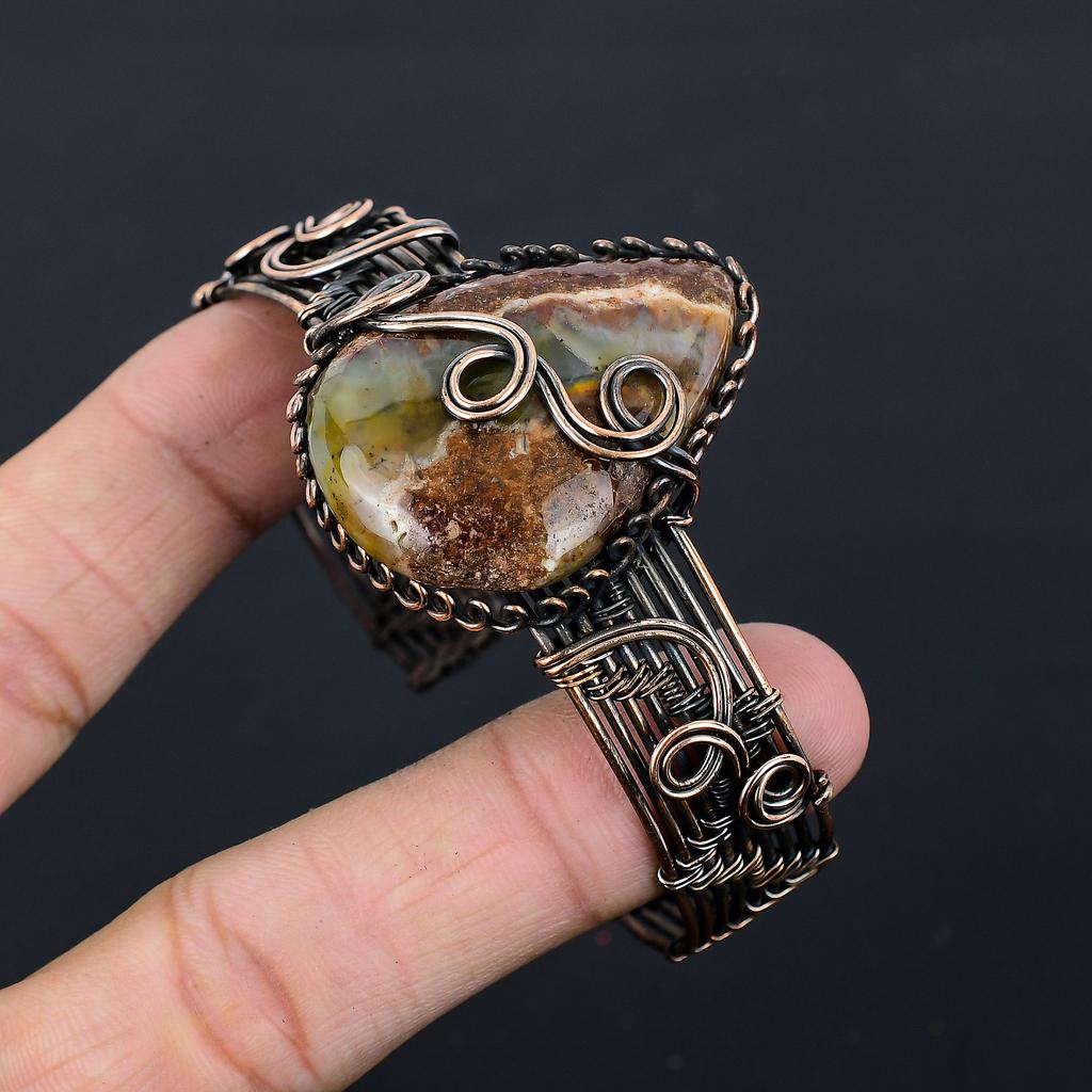 Натуральный драгоценный камень хризопраз, регулируемый браслет ручной работы из медной проволоки S1I74