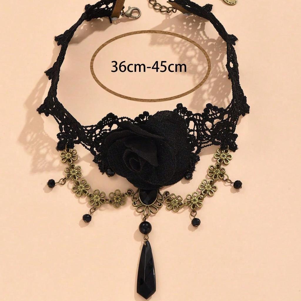 Fashion Personality Retro Jewelry Black Lace Clavicle Chain Female Exaggerated Lace Necklace Jewelry