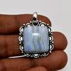 Blue Lace Agate Pendant Natural Gemstone 925 Sterling Silver Handmade Pendant Gift For Her