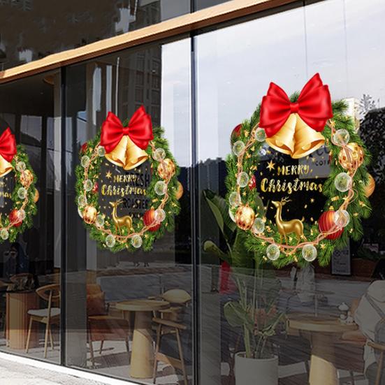 Christmas Window Clings Large Christmas Wreath Decals with Bow Bells Balls