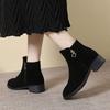 2025 Autumn and Winter New Thick Heel Short Boots Women's Korean Version of Matte Leather Versatile Women's Boots Velvet Medium Heel Martin Boots