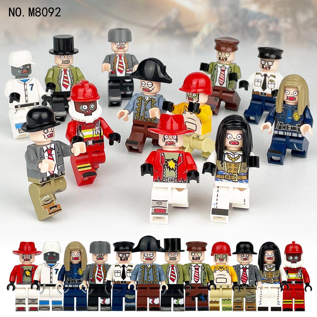 12pcs M8092 Zombie Block Doll Firefighter Athlete Professional Doll Doll Zombie Small Particle Assembling Toy
