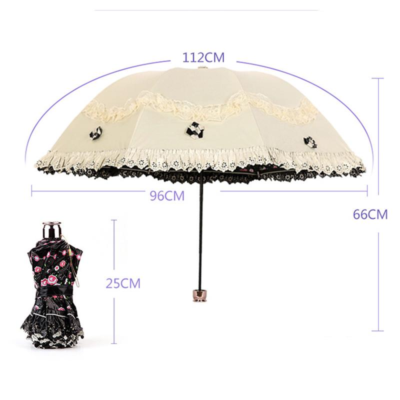 Lace Flower Women Sun Parasol Sunscreen Portable Compact Black Coating Anti UV Rain Umbrella Girl Princess Sunshades Vintage