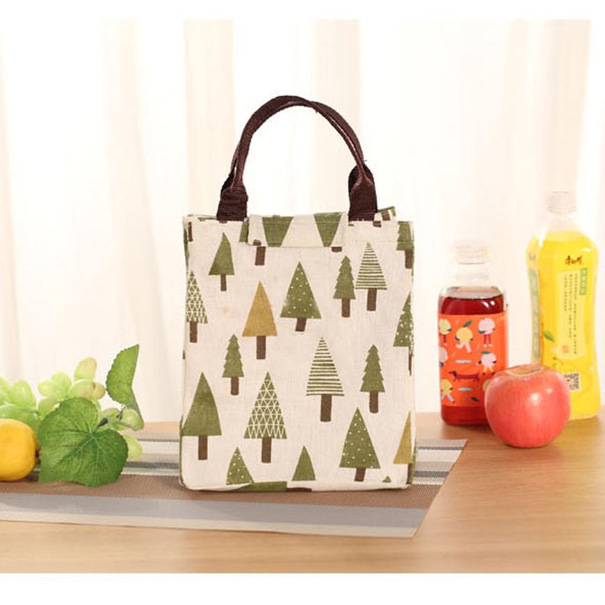 Печать милой многоразовой хлопчатобумажной сумки для обеда изолированная сумка-холодильник пакет коробки для завтрака