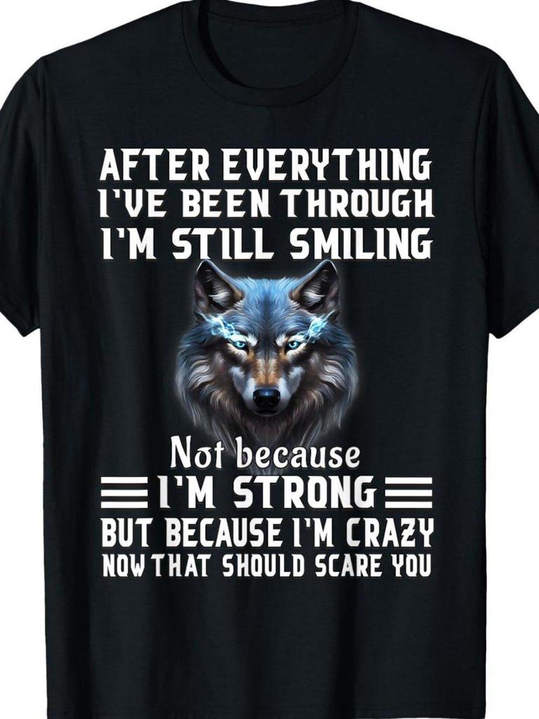Men'S Humorous Wolf T-Shirt A Satirical Piece Reflecting My Life Experiences, Available in Larger S