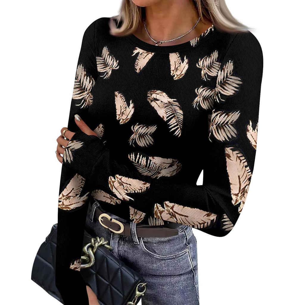 Женская и зимняя футболка с тонким низом, модная повседневная футболка с градиентным принтом и круглым вырезом, пуловер с длинным рукавом