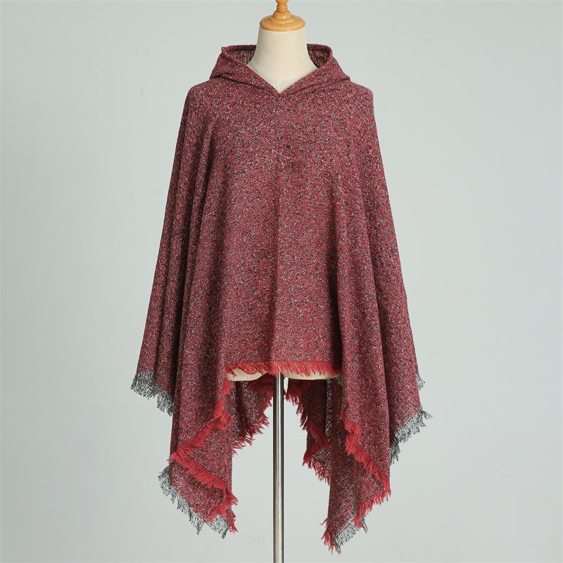 Накидка с капюшоном, клетчатый шарф, имитация кашемира, зимний с теплой шалью, пончо, накидка
