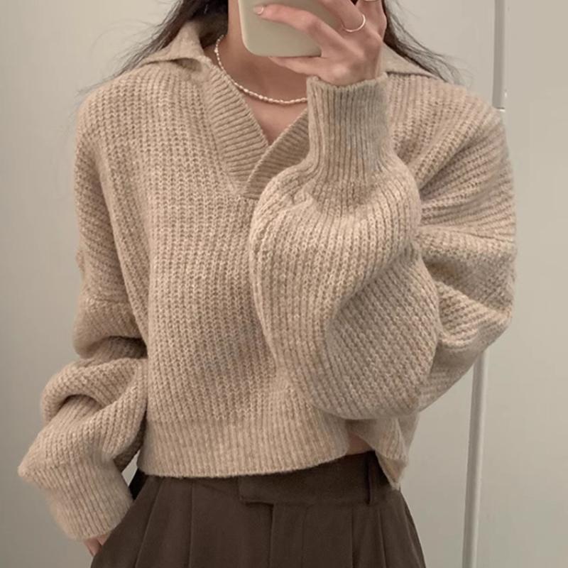 Autumn and Winter Loose Casual Knitted Sweater for Women Fashion Long Sleeve Elegant Pullover Women's Sweaters Vintage Solid Female Knitwear 24819